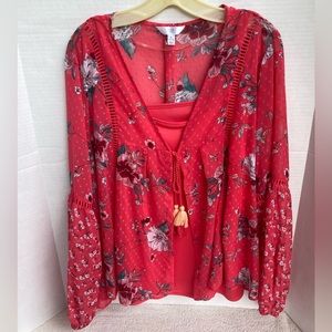 Melon Pink Floral Blousey Coverup with Attached String Shell